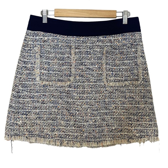 J. Crew Womens Multicolor Tweed Fringed Raw Hem Mini Skirt SIze 10 Back Zip - Picture 2 of 11